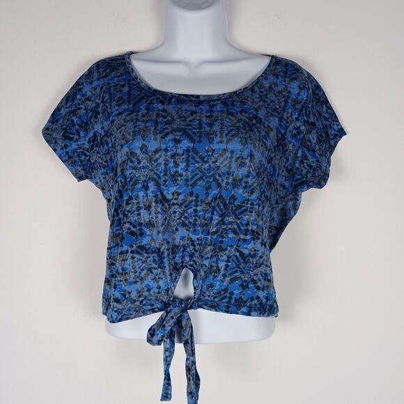 Kirra Tops - Kirra Womens Crop Tie Up Front Blue Size Small Boho Festival